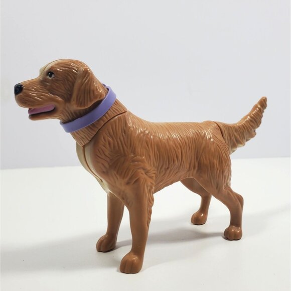 Barbie Golden Retriever Dog 7" With Purple Bow Yellow Brown - Picture 1 of 16